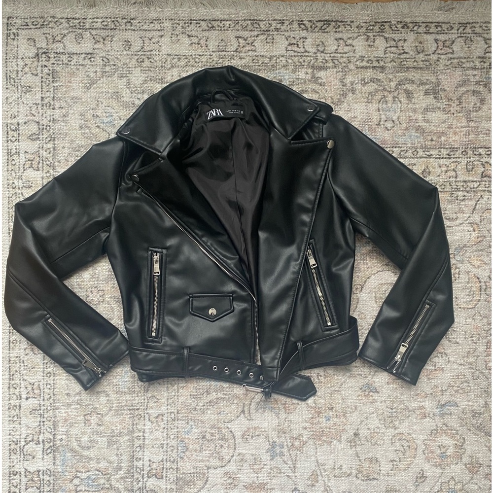 Zara Black Leather Motorcycle Jacket- Like New
